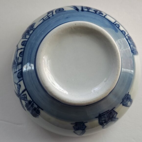 Ceramic Dutch Footed Serving Bowl Blue/White Windmill Design Holland Scene - Picture 12 of 12
